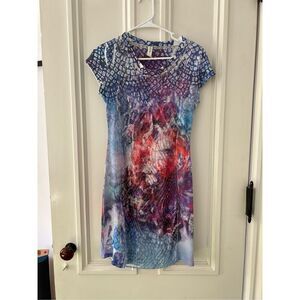 Cubism red blue purple short sleeve colorful dress S